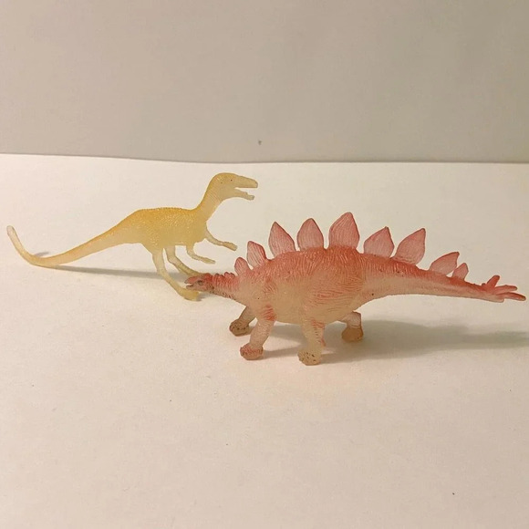 Vintage Glow in the  Dark Dinosaur Figures Stegosaurus Saurornitholestes Toys - Picture 1 of 12